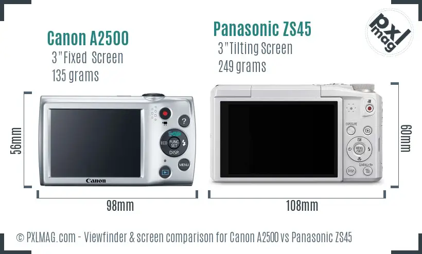 Canon A2500 vs Panasonic ZS45 Screen and Viewfinder comparison
