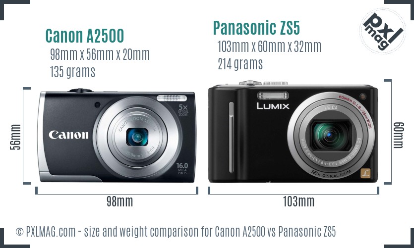 Canon A2500 vs Panasonic ZS5 size comparison Canon A2500 vs Panasonic ZS5 size comparison