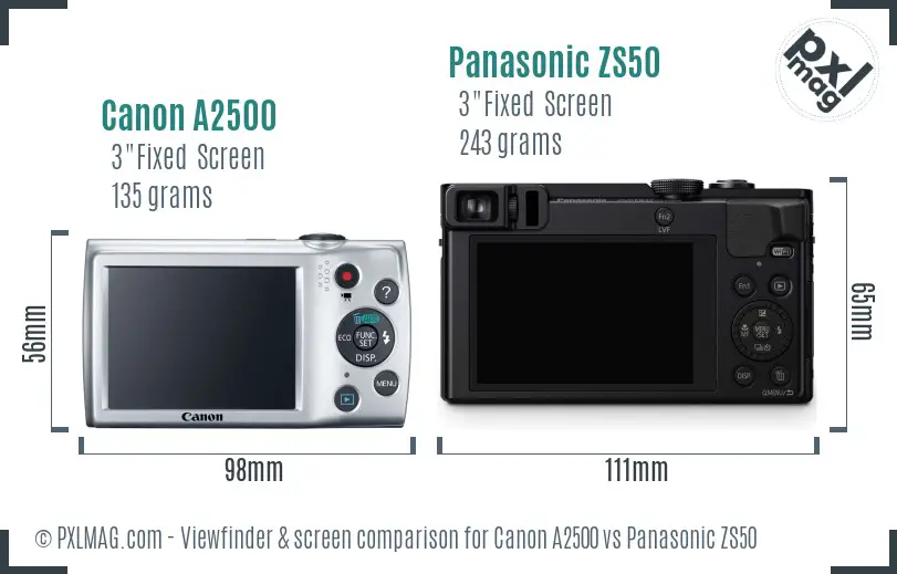 Canon A2500 vs Panasonic ZS50 Screen and Viewfinder comparison Canon A2500 vs Panasonic ZS50 Screen and Viewfinder comparison
