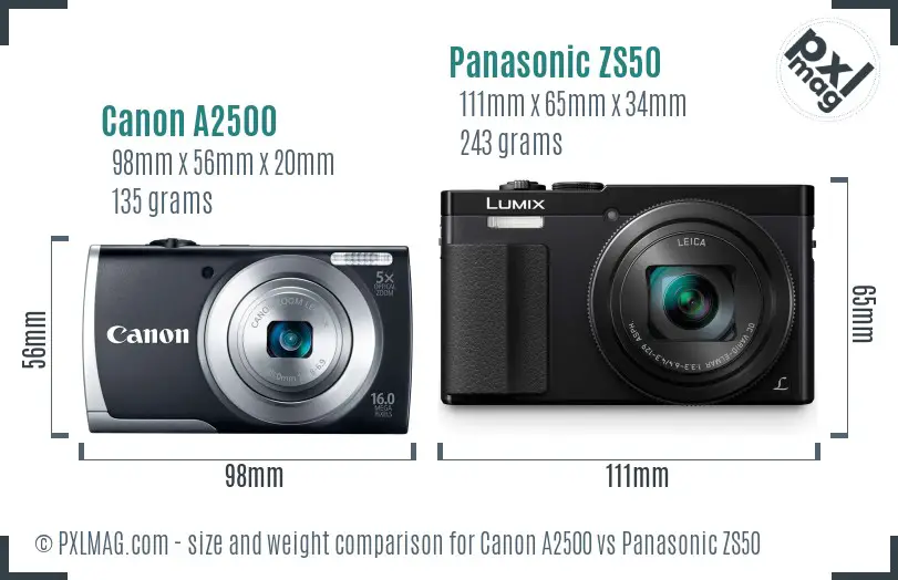 Canon A2500 vs Panasonic ZS50 size comparison Canon A2500 vs Panasonic ZS50 size comparison