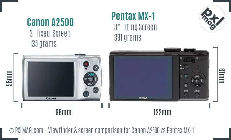 Canon A2500 vs Pentax MX-1 Screen and Viewfinder comparison