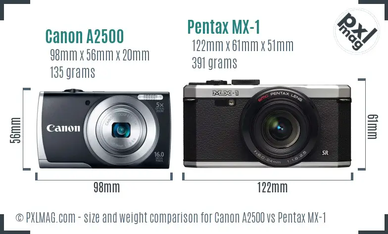 Canon A2500 vs Pentax MX-1 size comparison