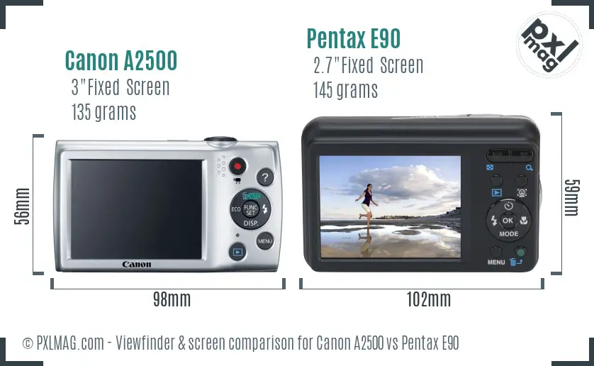 Canon A2500 vs Pentax E90 Screen and Viewfinder comparison