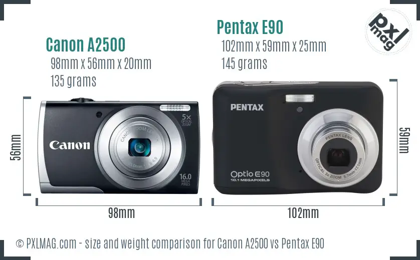 Canon A2500 vs Pentax E90 size comparison