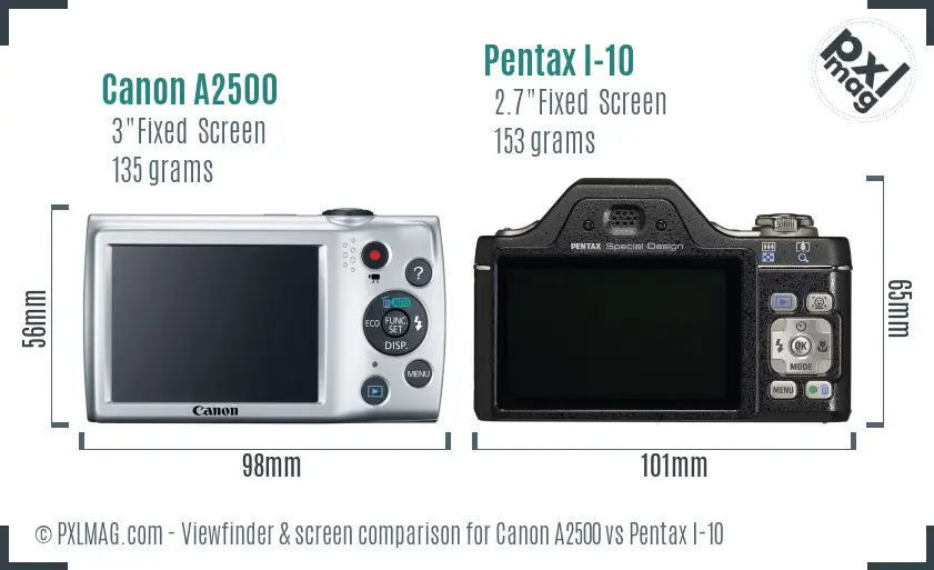 Canon A2500 vs Pentax I-10 Screen and Viewfinder comparison