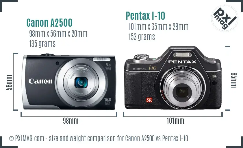 Canon A2500 vs Pentax I-10 size comparison