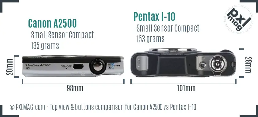 Canon A2500 vs Pentax I-10 top view buttons comparison