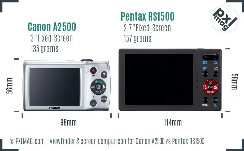 Canon A2500 vs Pentax RS1500 Screen and Viewfinder comparison