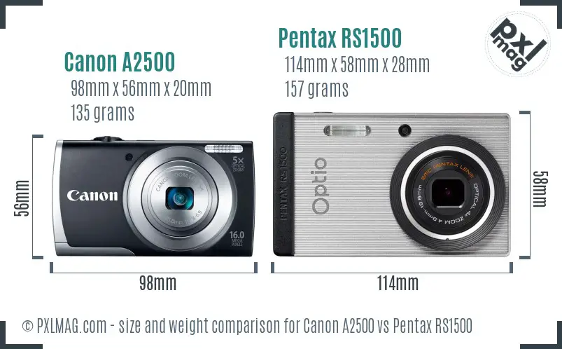 Canon A2500 vs Pentax RS1500 size comparison