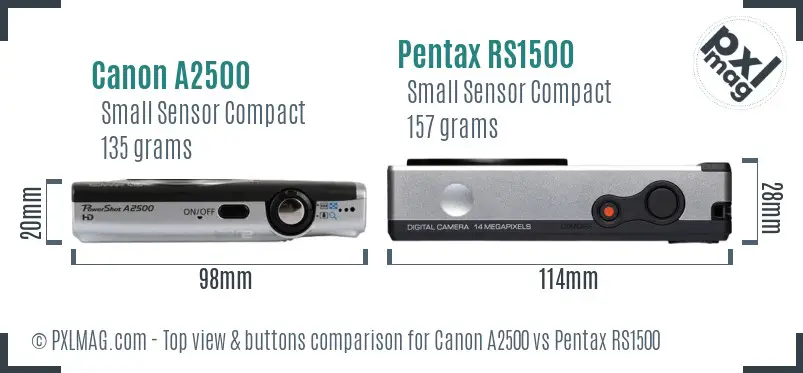 Canon A2500 vs Pentax RS1500 top view buttons comparison