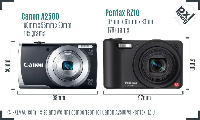 Canon A2500 vs Pentax RZ10 size comparison