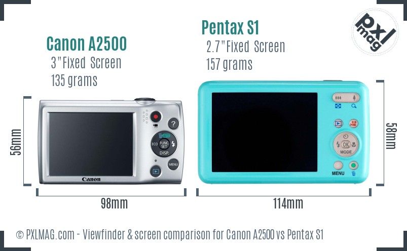 Canon A2500 vs Pentax S1 Screen and Viewfinder comparison