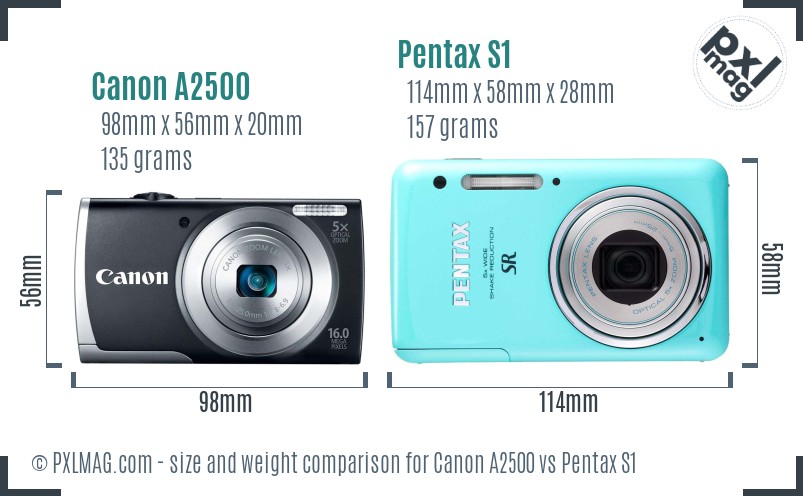 Canon A2500 vs Pentax S1 size comparison
