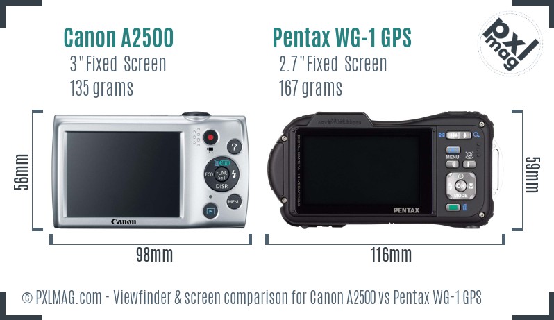 Canon A2500 vs Pentax WG-1 GPS Screen and Viewfinder comparison
