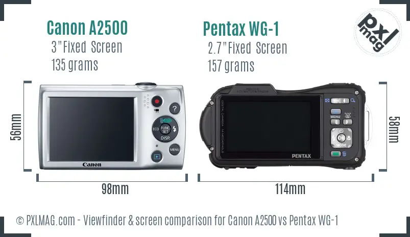 Canon A2500 vs Pentax WG-1 Screen and Viewfinder comparison