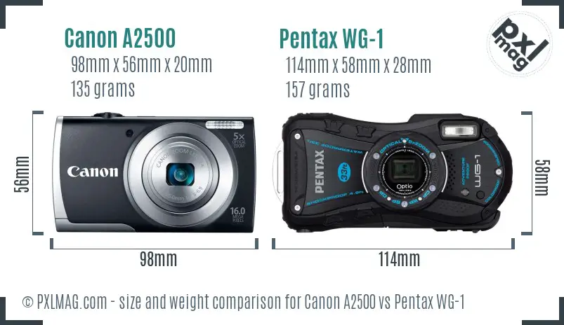 Canon A2500 vs Pentax WG-1 size comparison