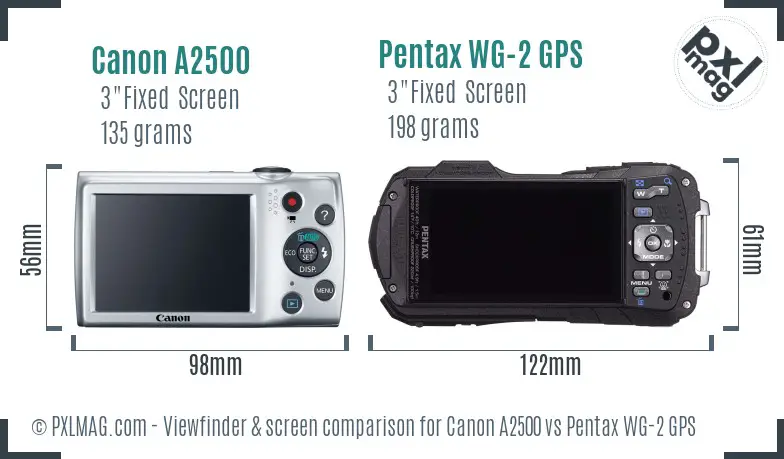 Canon A2500 vs Pentax WG-2 GPS Screen and Viewfinder comparison