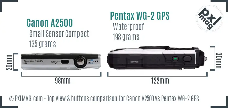 Canon A2500 vs Pentax WG-2 GPS top view buttons comparison