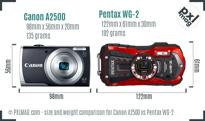 Canon A2500 vs Pentax WG-2 size comparison Canon A2500 vs Pentax WG-2 size comparison
