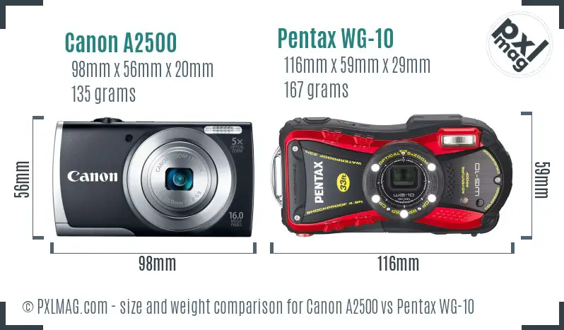 Canon A2500 vs Pentax WG-10 size comparison Canon A2500 vs Pentax WG-10 size comparison