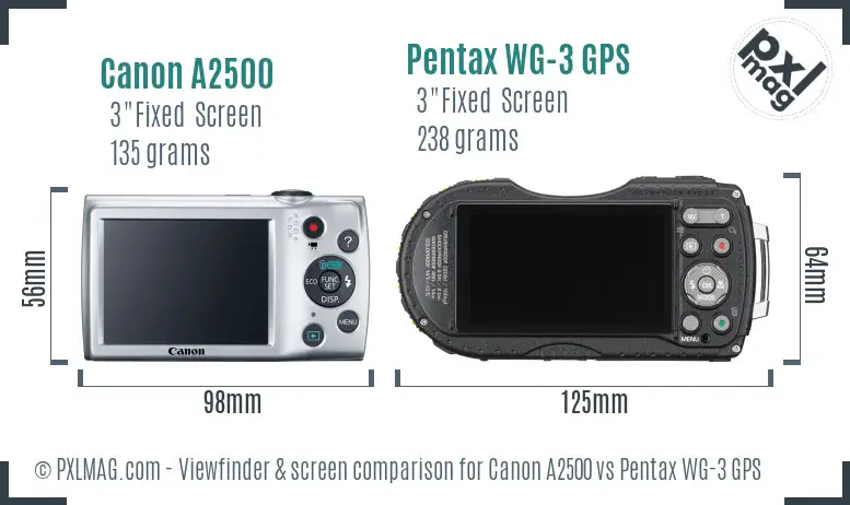 Canon A2500 vs Pentax WG-3 GPS Screen and Viewfinder comparison