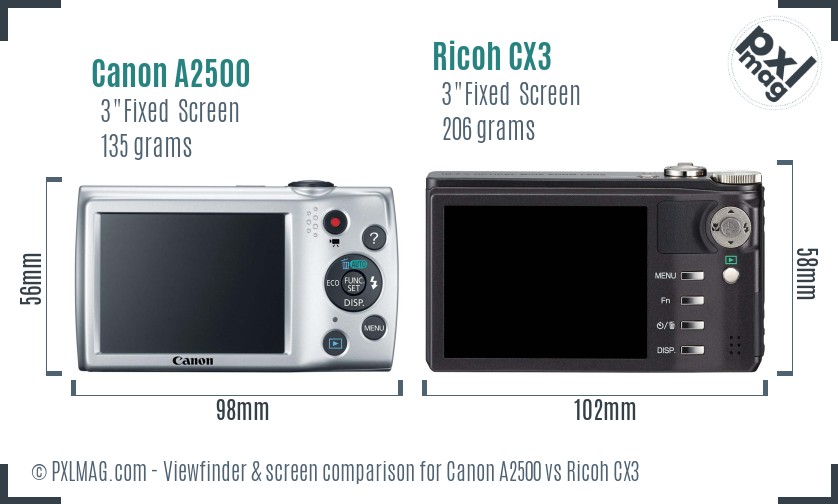 Canon A2500 vs Ricoh CX3 Screen and Viewfinder comparison