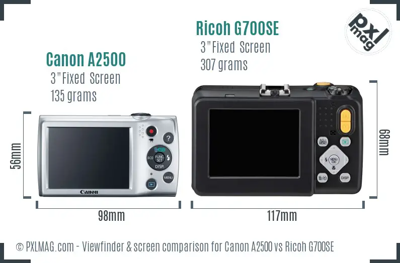 Canon A2500 vs Ricoh G700SE Screen and Viewfinder comparison