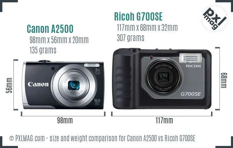 Canon A2500 vs Ricoh G700SE size comparison