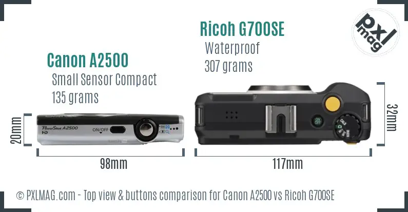 Canon A2500 vs Ricoh G700SE top view buttons comparison