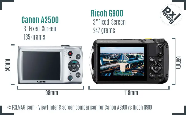 Canon A2500 vs Ricoh G900 Screen and Viewfinder comparison