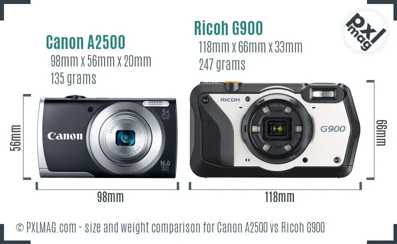 Canon A2500 vs Ricoh G900 size comparison