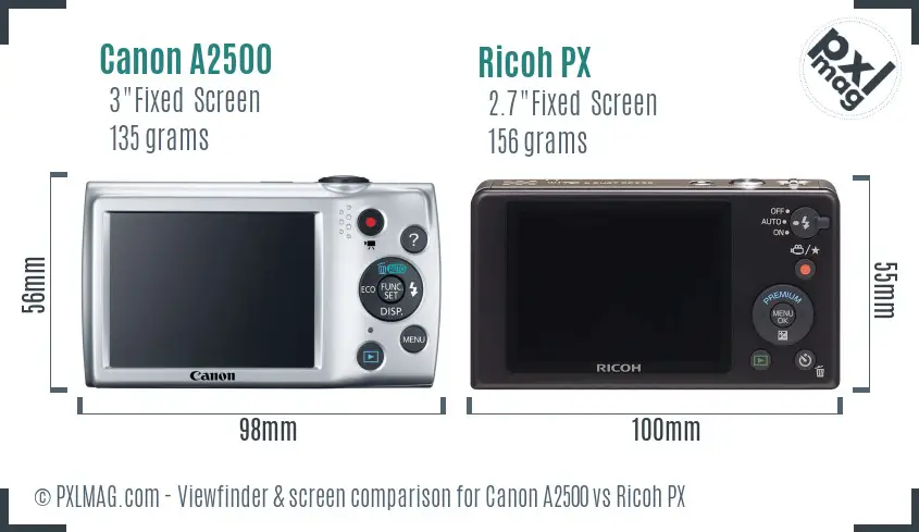 Canon A2500 vs Ricoh PX Screen and Viewfinder comparison