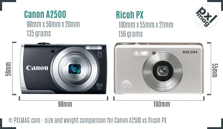 Canon A2500 vs Ricoh PX size comparison