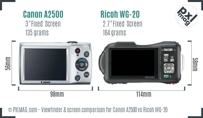 Canon A2500 vs Ricoh WG-20 Screen and Viewfinder comparison