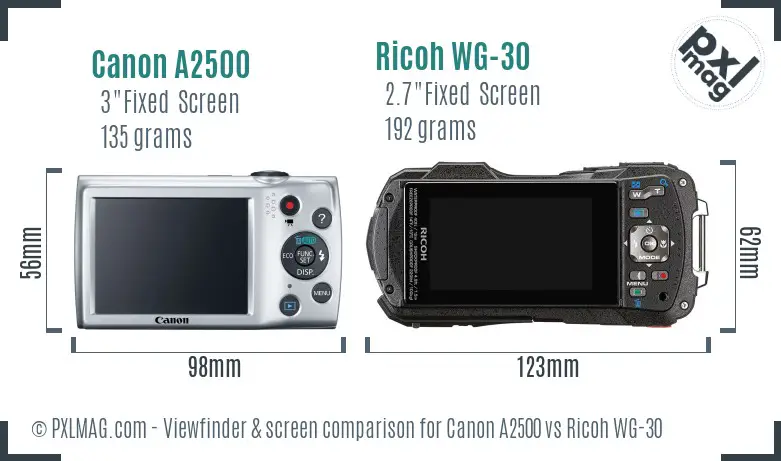Canon A2500 vs Ricoh WG-30 Screen and Viewfinder comparison