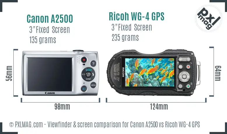 Canon A2500 vs Ricoh WG-4 GPS Screen and Viewfinder comparison
