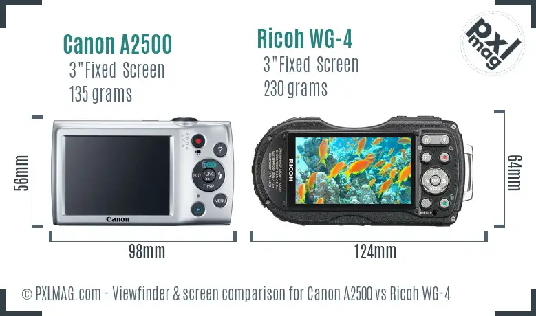 Canon A2500 vs Ricoh WG-4 Screen and Viewfinder comparison