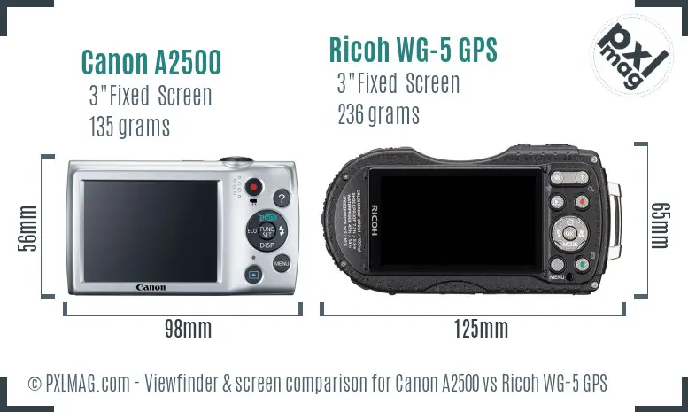 Canon A2500 vs Ricoh WG-5 GPS Screen and Viewfinder comparison