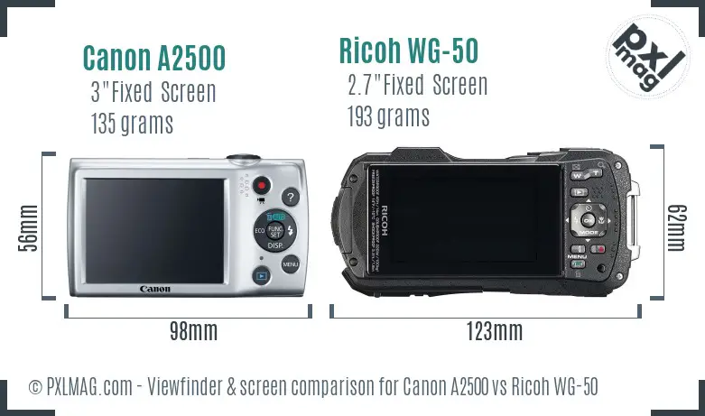 Canon A2500 vs Ricoh WG-50 Screen and Viewfinder comparison
