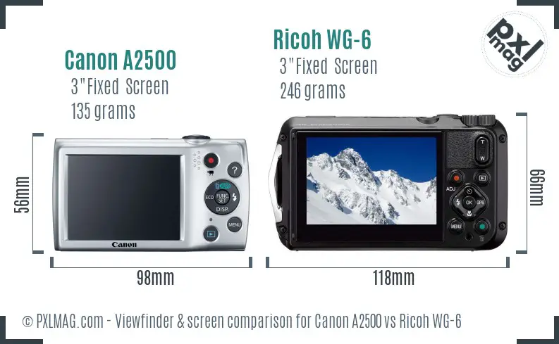 Canon A2500 vs Ricoh WG-6 Screen and Viewfinder comparison