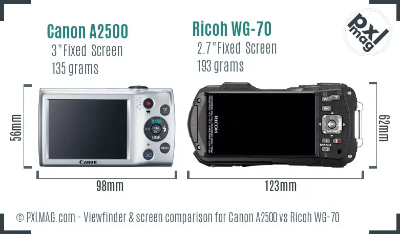 Canon A2500 vs Ricoh WG-70 Screen and Viewfinder comparison