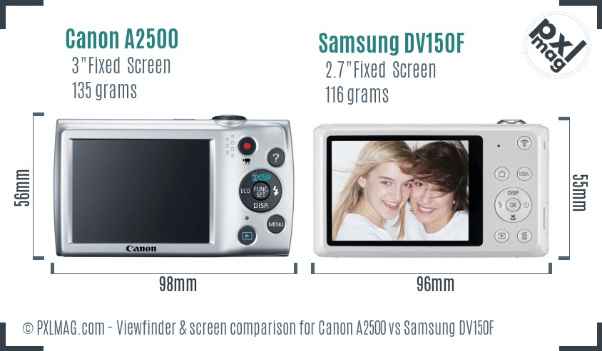Canon A2500 vs Samsung DV150F Screen and Viewfinder comparison