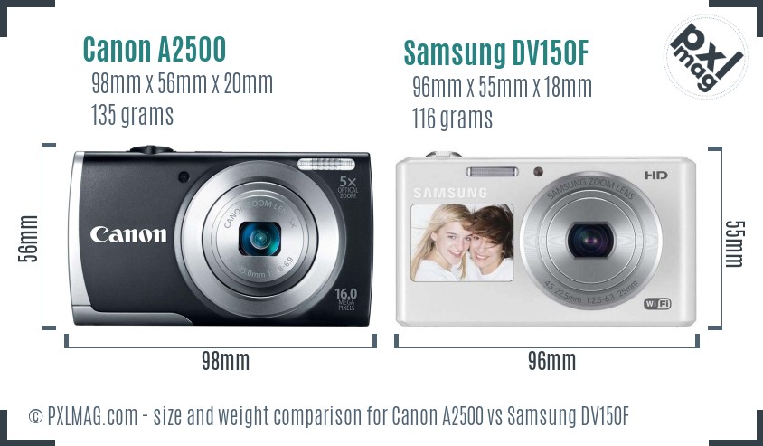 Canon A2500 vs Samsung DV150F size comparison Canon A2500 vs Samsung DV150F size comparison