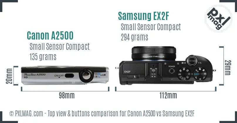 Canon A2500 vs Samsung EX2F top view buttons comparison