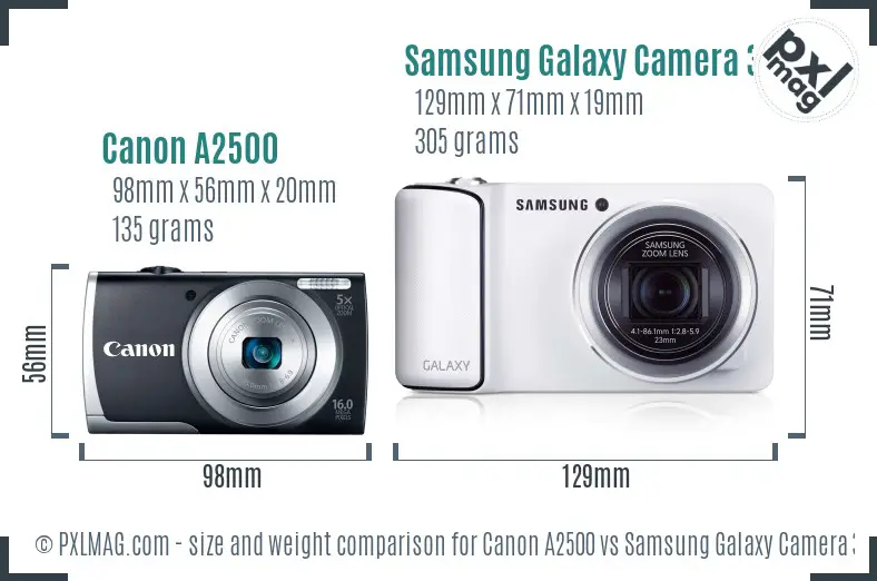 Canon A2500 vs Samsung Galaxy Camera 3G size comparison
