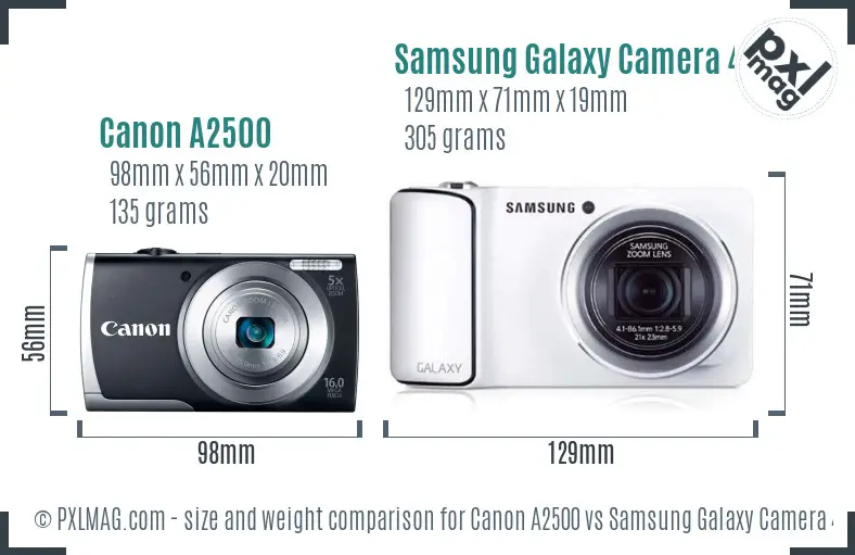 Canon A2500 vs Samsung Galaxy Camera 4G size comparison