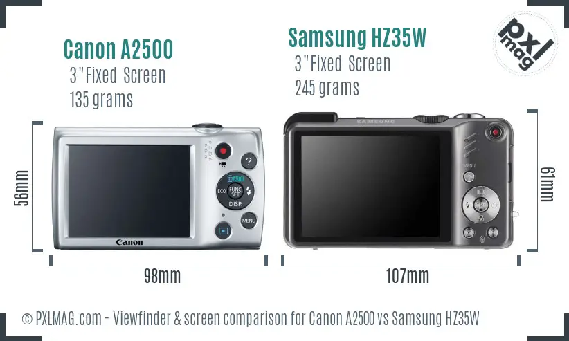 Canon A2500 vs Samsung HZ35W Screen and Viewfinder comparison