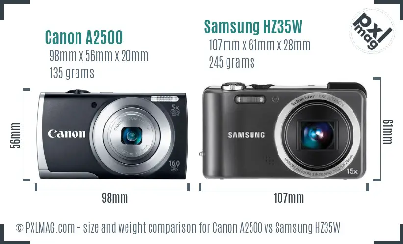 Canon A2500 vs Samsung HZ35W size comparison