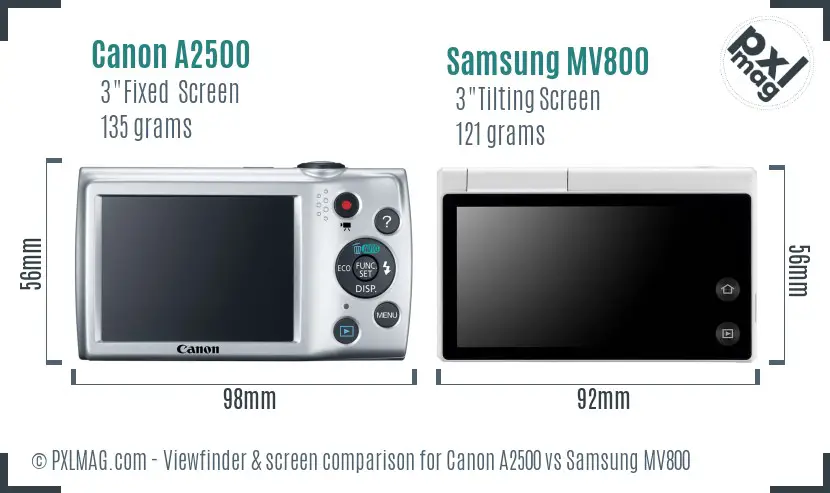Canon A2500 vs Samsung MV800 Screen and Viewfinder comparison