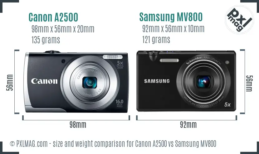Canon A2500 vs Samsung MV800 size comparison